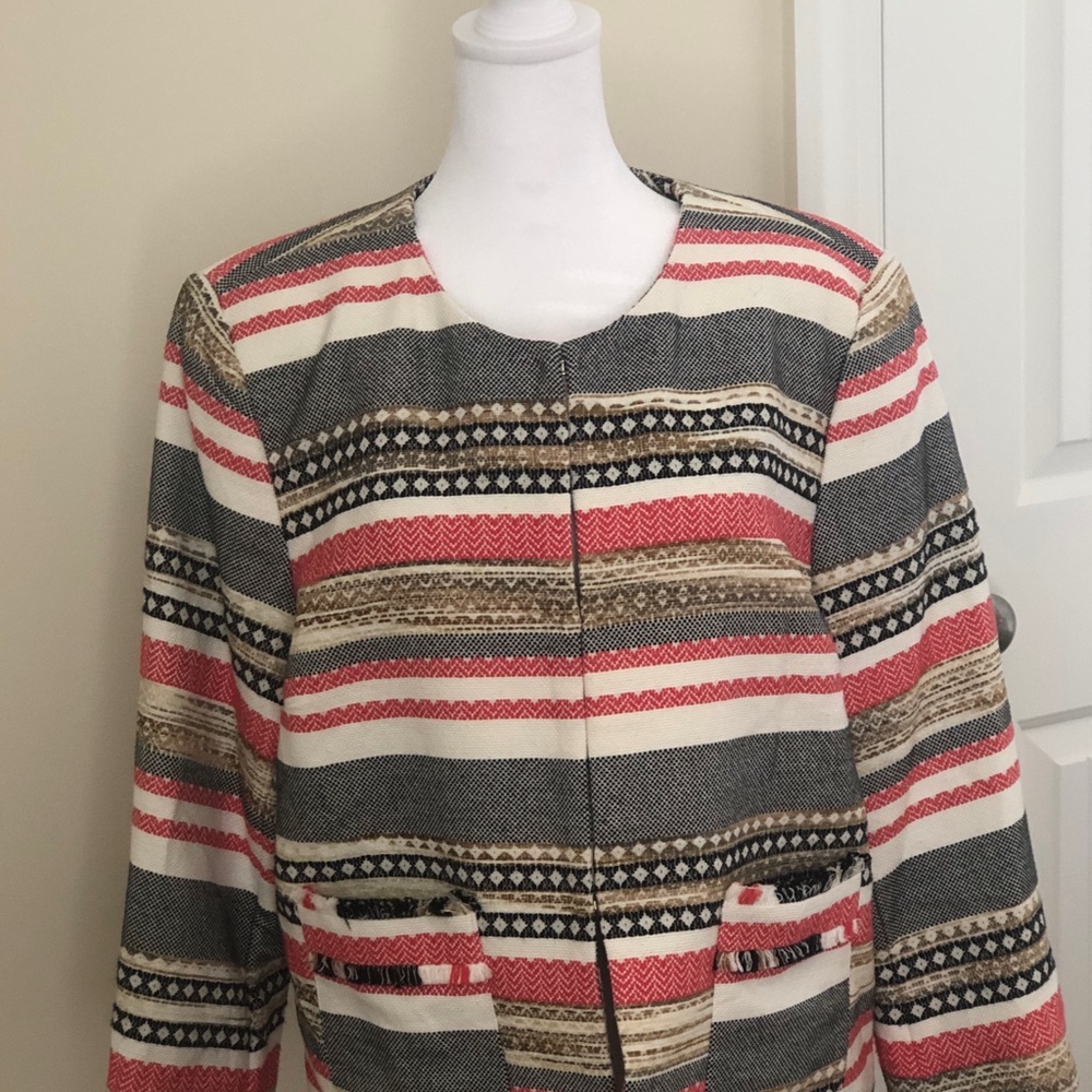 Chic Striped Women's Blazer - Red, Black, Cream